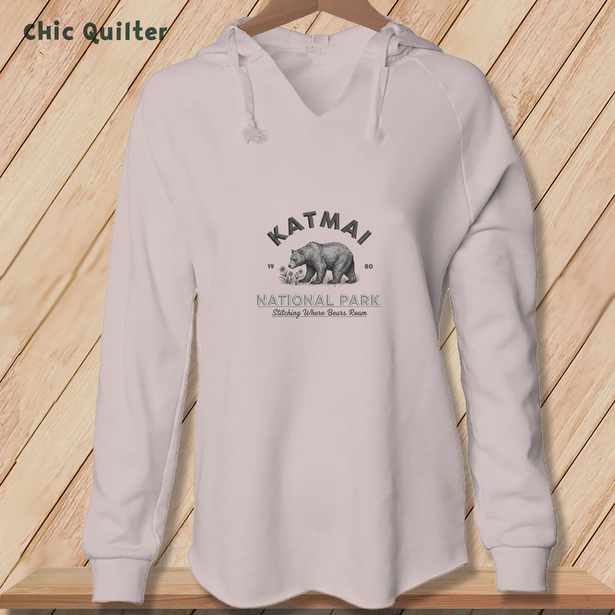 Apliiq hoodies Blush / xs Katmai National Park Brooks Falls Bear, Stitchin In Beauty ~ Hooded Sweatshirt