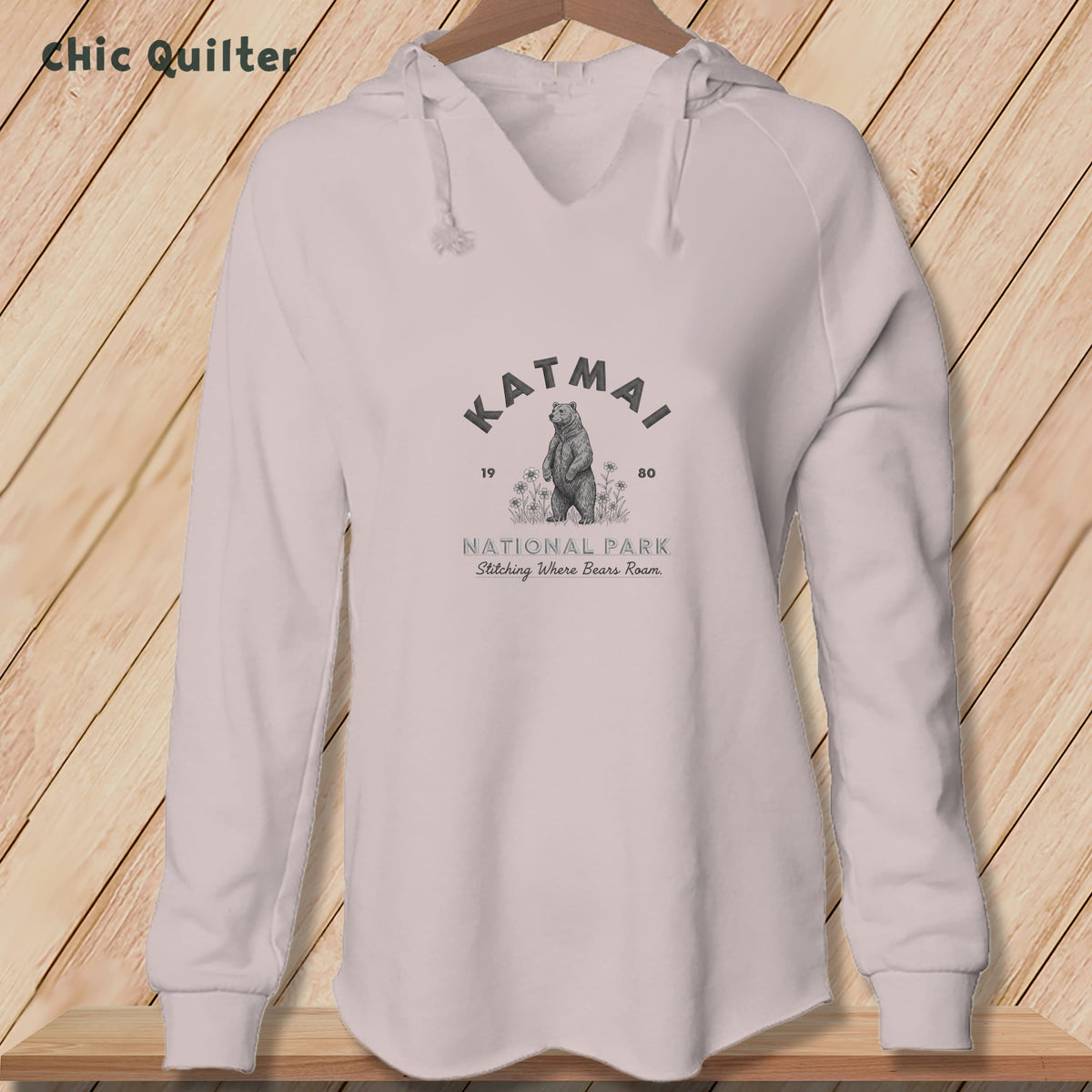 Apliiq hoodies Blush / xs Katmai National Park Standing Bear, Stitchin In Beauty ~ Hooded Sweatshirt
