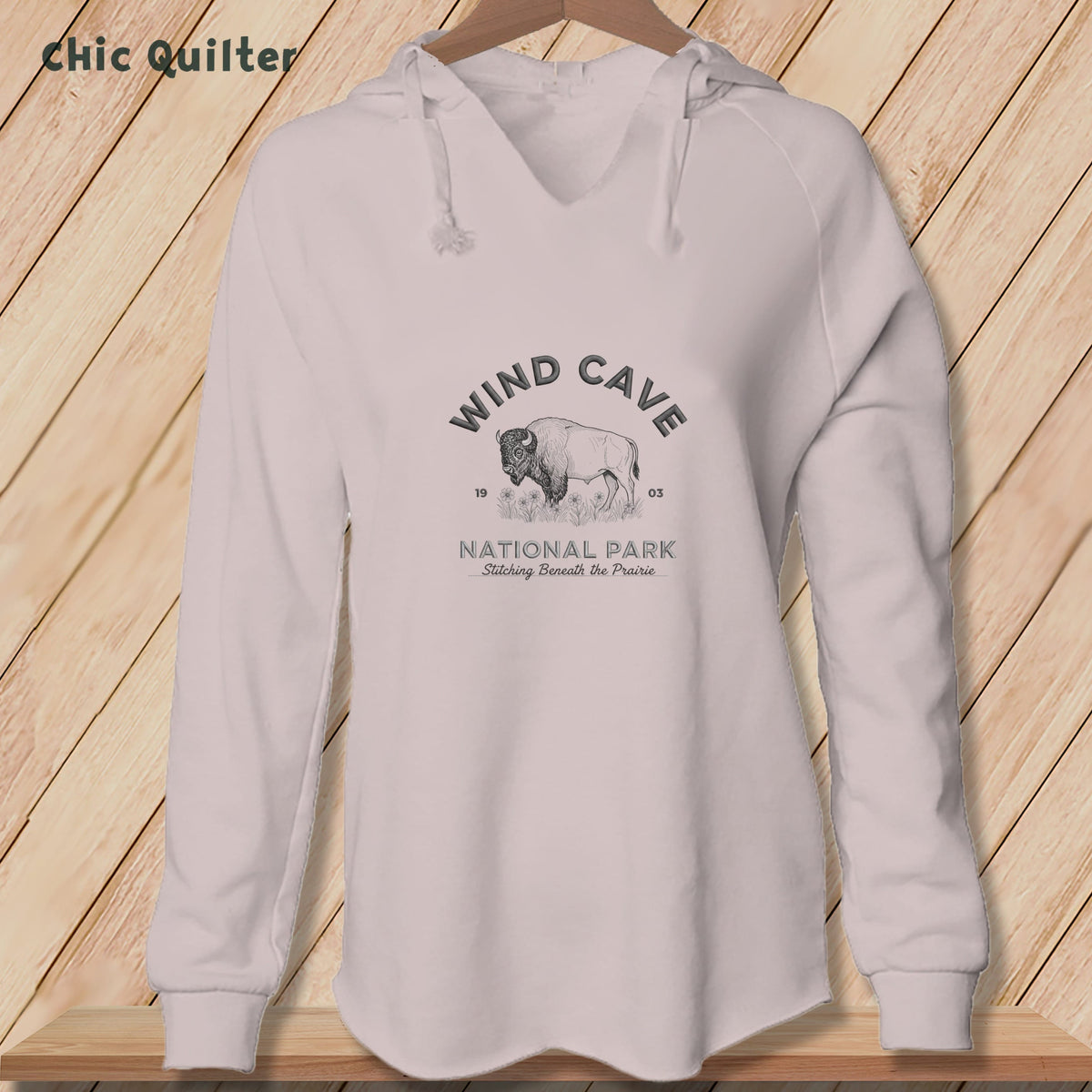 Apliiq hoodies Blush / xs Wind Cave National Park ~ Bison, Stitchin In Beauty ~ Hooded Sweatshirt