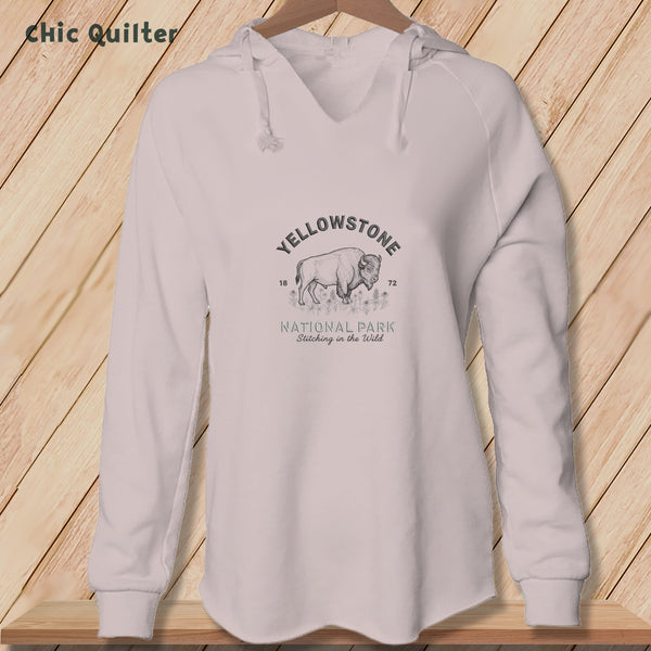 Apliiq hoodies Blush / xs Yellowstone National Park ~ Bison, Stitchin In Beauty ~ Hooded Sweatshirt