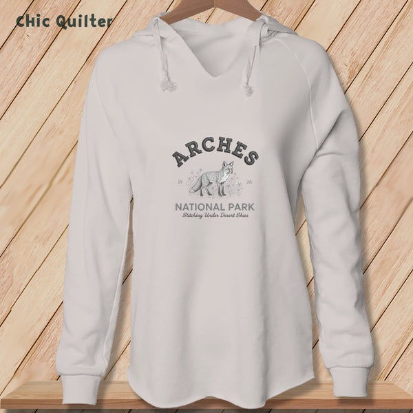 Apliiq hoodies Bone / xs Arches National Park Gray Fox, Stitchin In Beauty ~ Hooded Sweatshirt