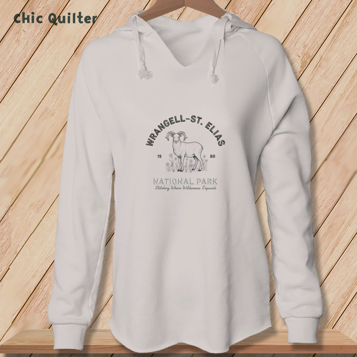 Apliiq hoodies Bone / xs Wrangell-St. Elias National Park ~ Dall Sheep, Stitchin In Beauty ~ Hooded Sweatshirt