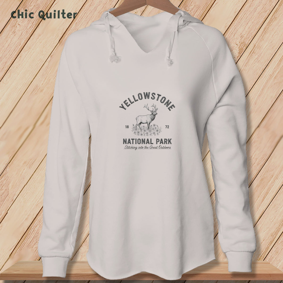 Apliiq hoodies Bone / xs Yellowstone National Park ~ Elk, Stitchin In Beauty ~ Hooded Sweatshirt