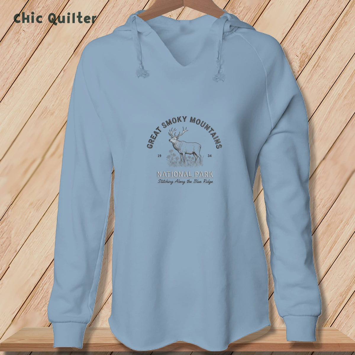 Apliiq hoodies Misty Blue / xs Great Smoky Mountains National Park Elk, Stitchin In Beauty ~ Hooded Sweatshirt