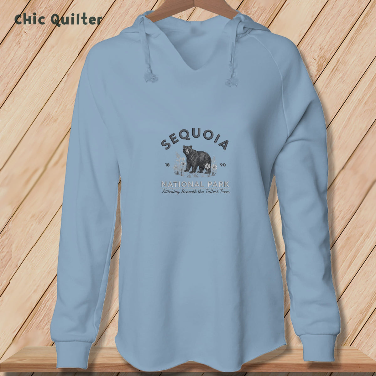 Apliiq hoodies Misty Blue / xs Sequoia National Park ~ Bear, Stitchin In Beauty ~ Hooded Sweatshirt