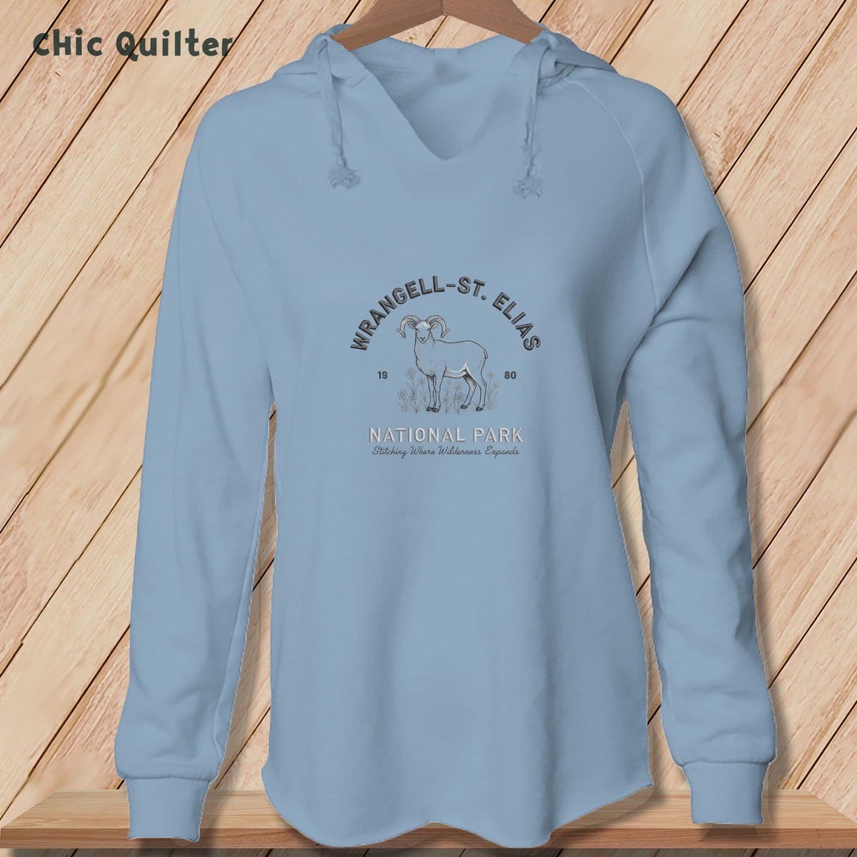 Apliiq hoodies Misty Blue / xs Wrangell-St. Elias National Park ~ Dall Sheep, Stitchin In Beauty ~ Hooded Sweatshirt
