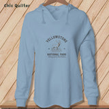 Apliiq hoodies Misty Blue / xs Yellowstone National Park ~ Elk, Stitchin In Beauty ~ Hooded Sweatshirt
