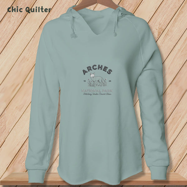 Apliiq hoodies Sage / xs Arches National Park Kit Fox, Stitchin In Beauty ~ Hooded Sweatshirt