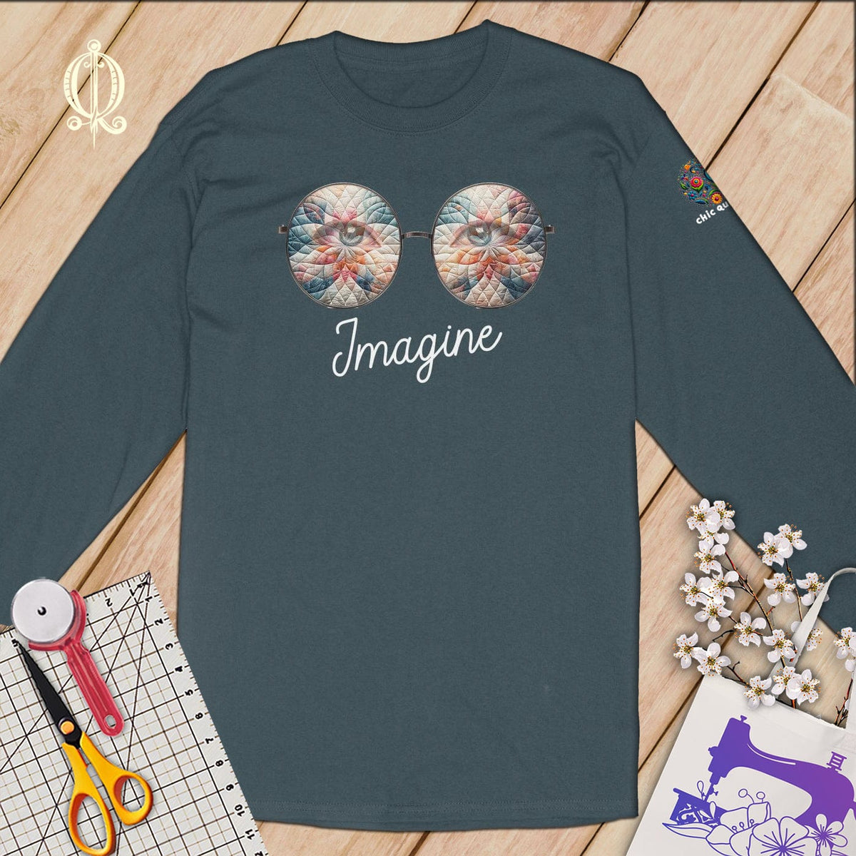 MyDesigns Imagine Quilt Reflection in Blues ~Limited Edition Long Sleeve Tee