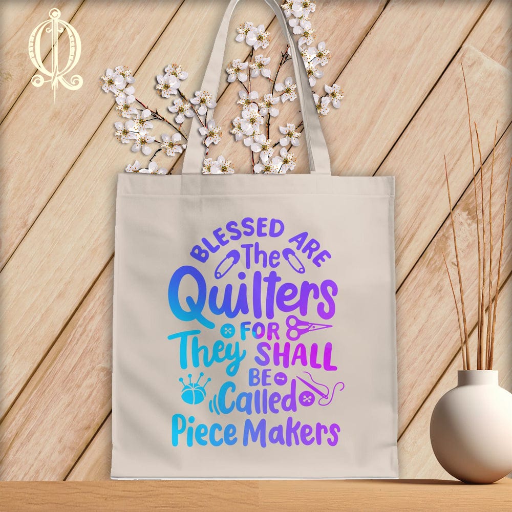 MyDesigns Natural Tote/Jewel Print / 15"x16" Blessed Are the Quilters For They Shall Be Called Piece Makers ~Tote Bag