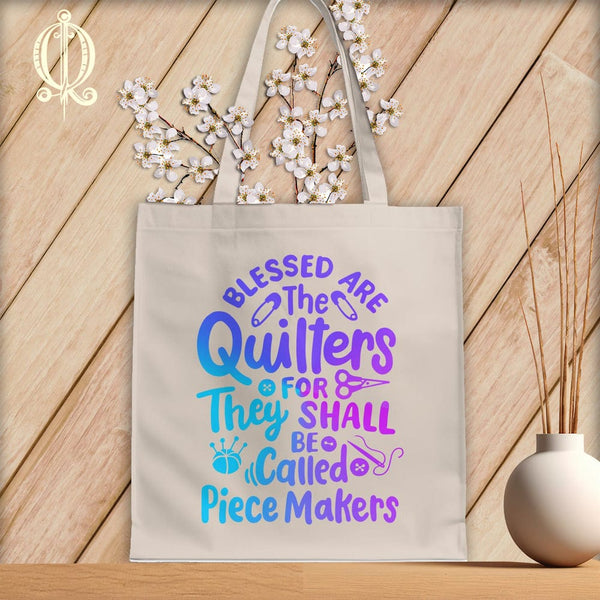 MyDesigns Natural Tote/Jewel Print / 15"x16" Blessed Are the Quilters For They Shall Be Called Piece Makers ~Tote Bag