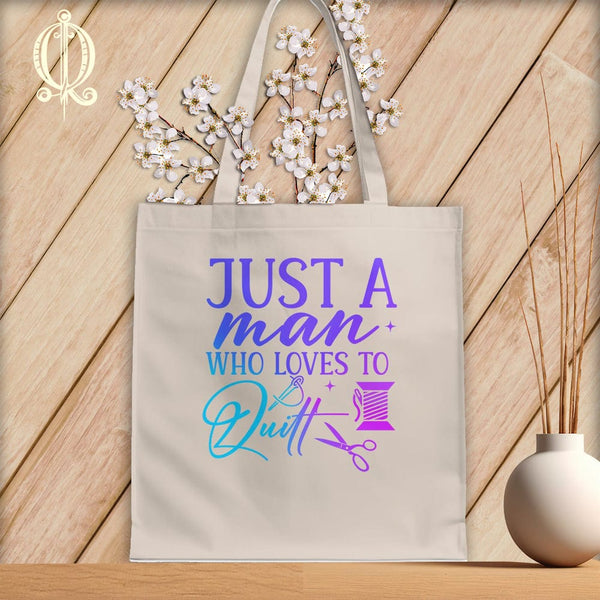 MyDesigns Natural Tote/Jewel Print / 15"x16" Just a Man Who Loves to Quilt ~Tote Bag