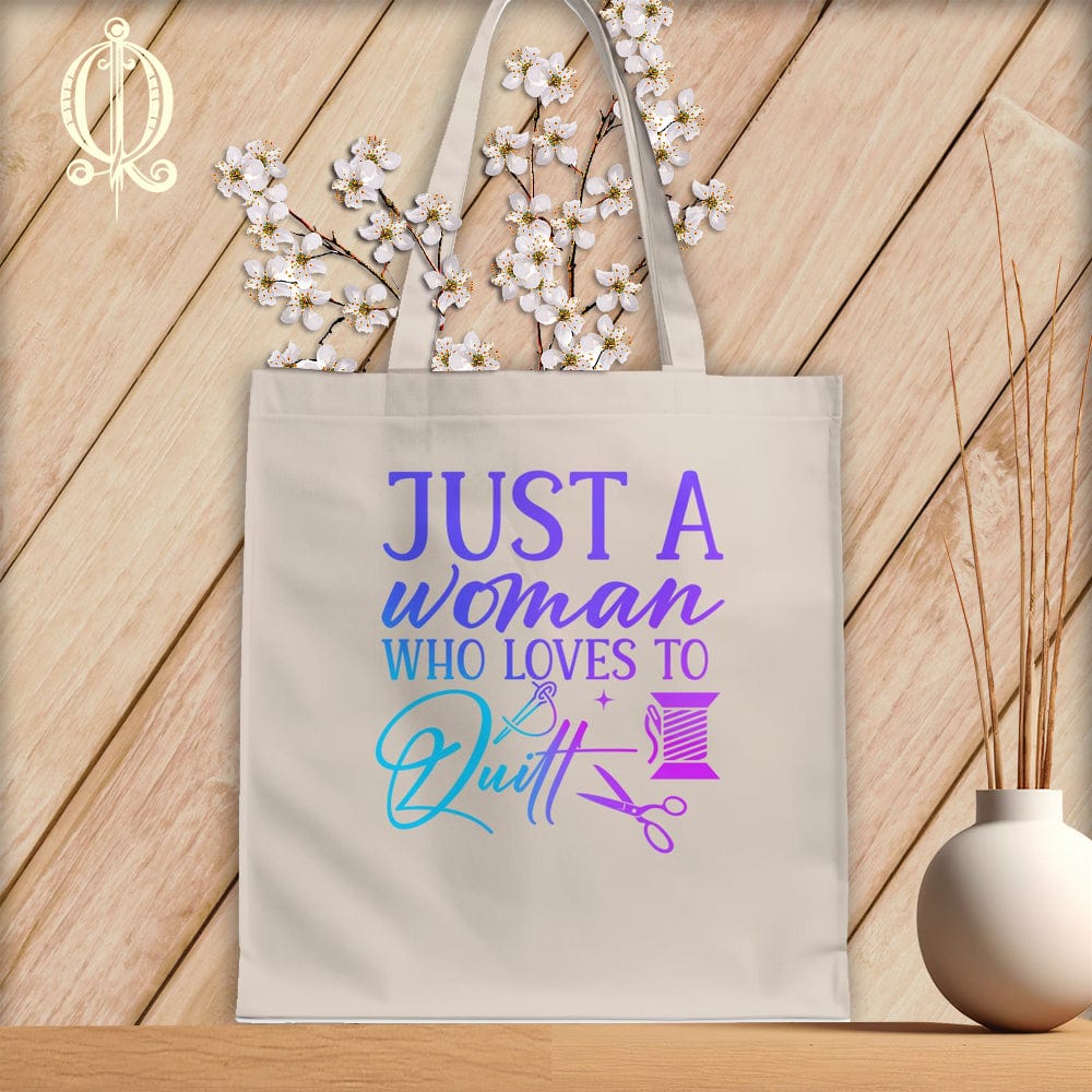 MyDesigns Natural Tote/Jewel Print / 15"x16" Just a Woman Who Loves to Quilt ~Tote Bag