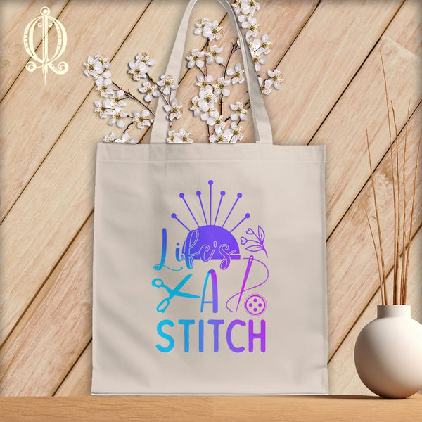 MyDesigns Natural Tote/Jewel Print / 15"x16" Lifes a stitch ~Tote Bag