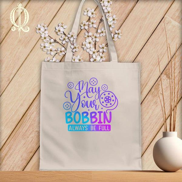 MyDesigns Natural Tote/Jewel Print / 15"x16" May Your Bobbin Always Be Full ~Tote Bag