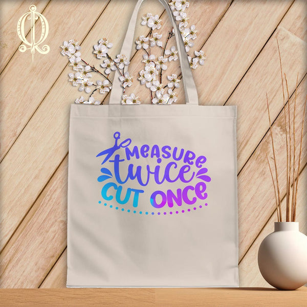 MyDesigns Natural Tote/Jewel Print / 15"x16" Measure Twice Cut Once ~Tote Bag
