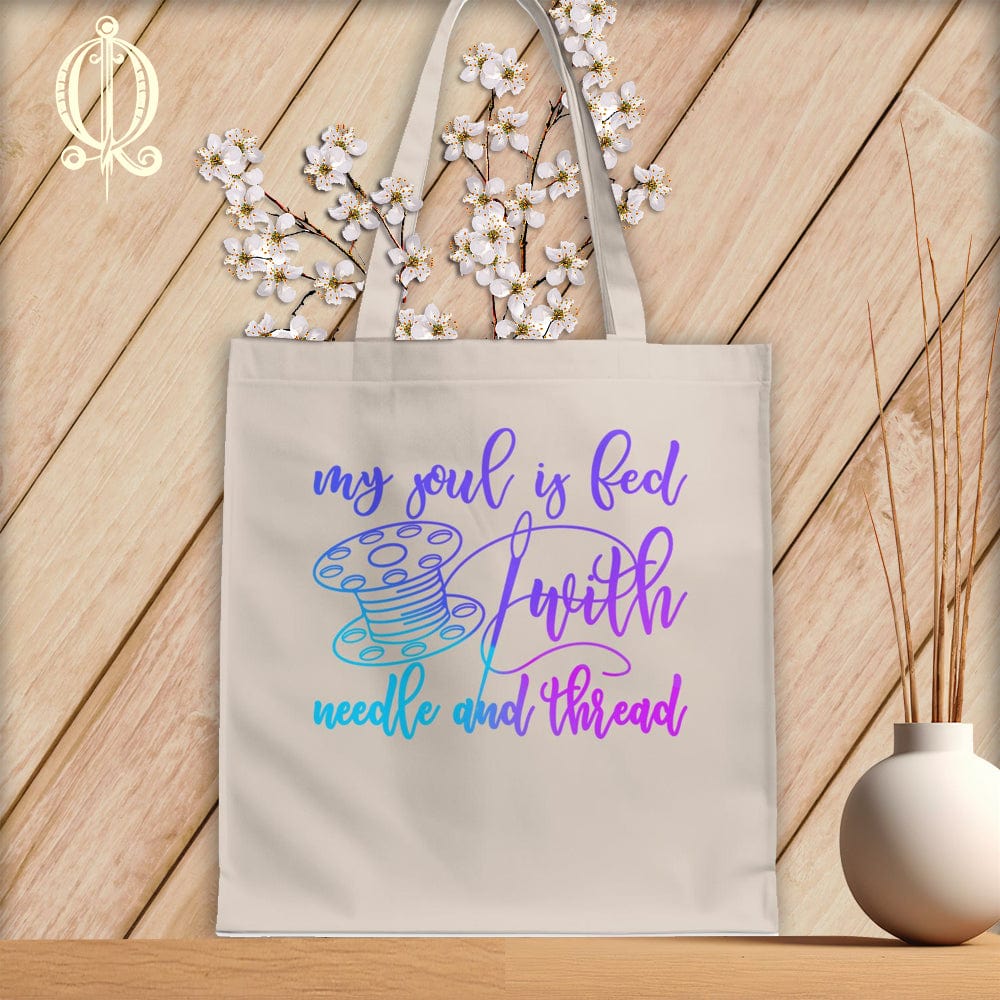 MyDesigns Natural Tote/Jewel Print / 15"x16" My soul is fed with a needle and thread ~Tote Bag