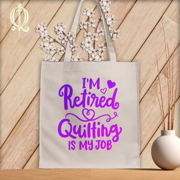 MyDesigns Natural Tote/Purple Print / 15"x16" I'm Retired Quilting is My ~Tote Bag