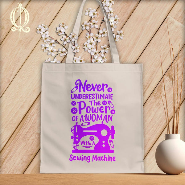 MyDesigns Natural Tote/Purple Print / 15"x16" Never Underestimate the Power of a Woman ~Tote Bag