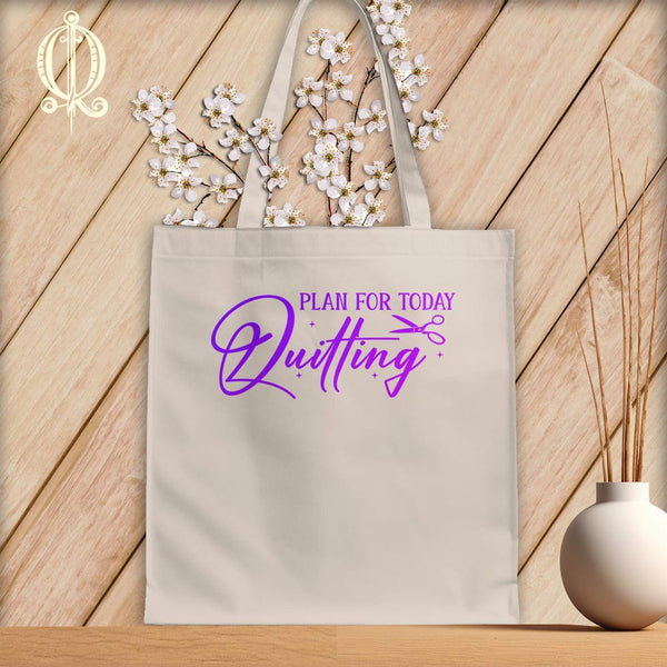 MyDesigns Natural Tote/Purple Print / 15"x16" Plan for Today Quilting ~Tote Bag