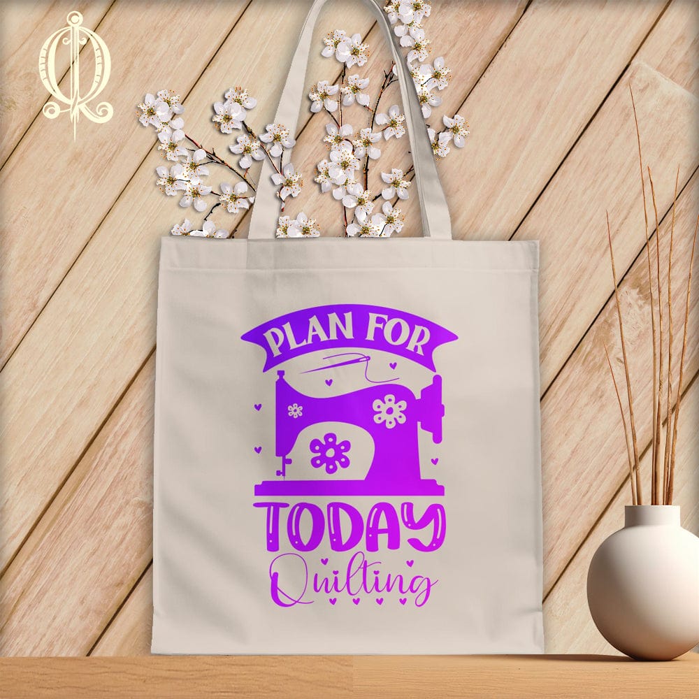 MyDesigns Natural Tote/Purple Print / 15"x16" Plan For Today Quilting ~Tote Bag