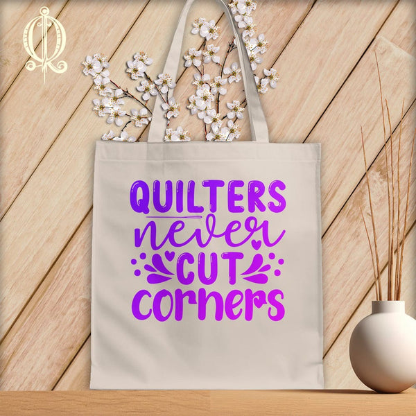 MyDesigns Natural Tote/Purple Print / 15"x16" Quilters Never Cut Corners ~Tote Bag