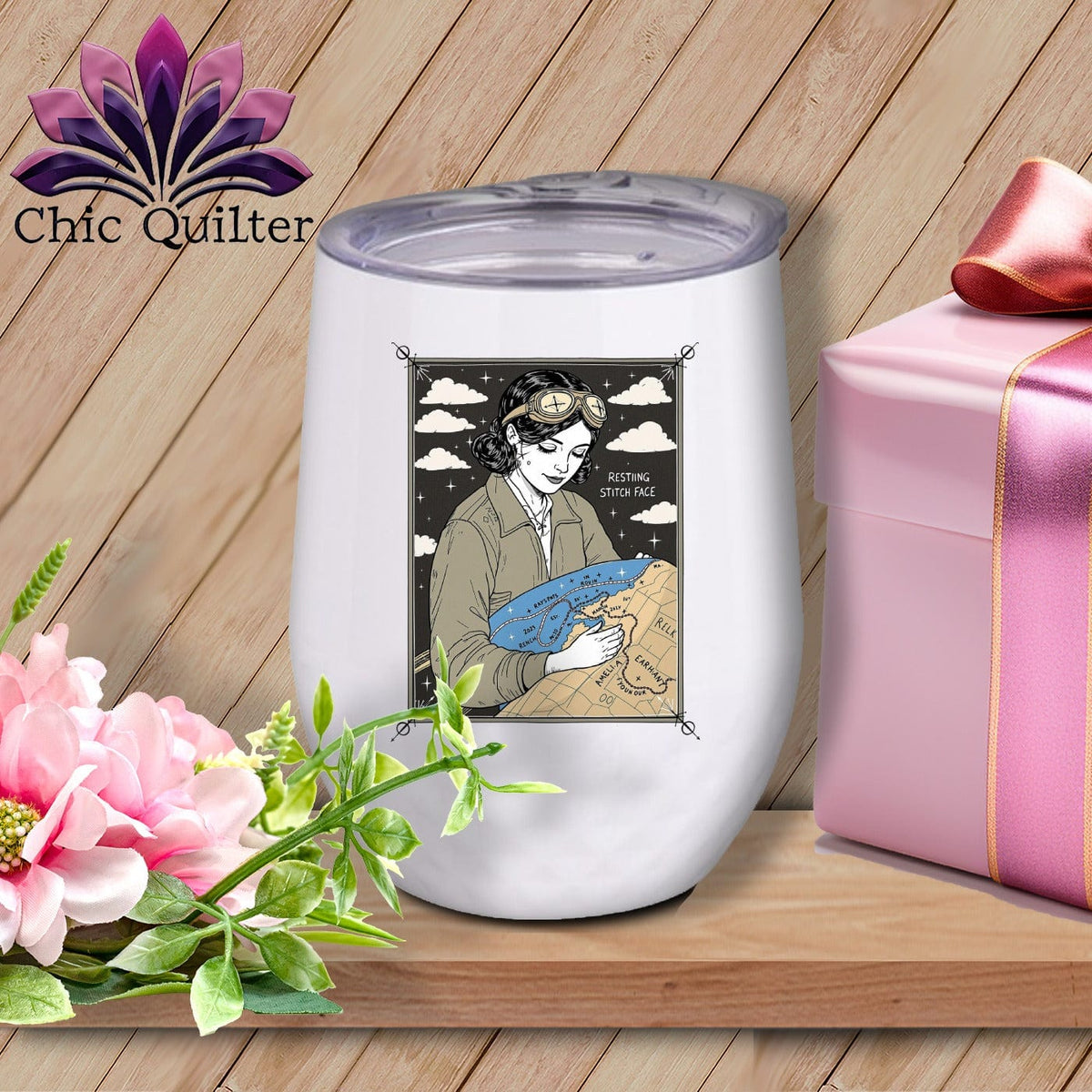 MyDesigns Physical Item 12 oz / White Amelia SewHearts - Resting Stitch Face ~ Wine Sipper