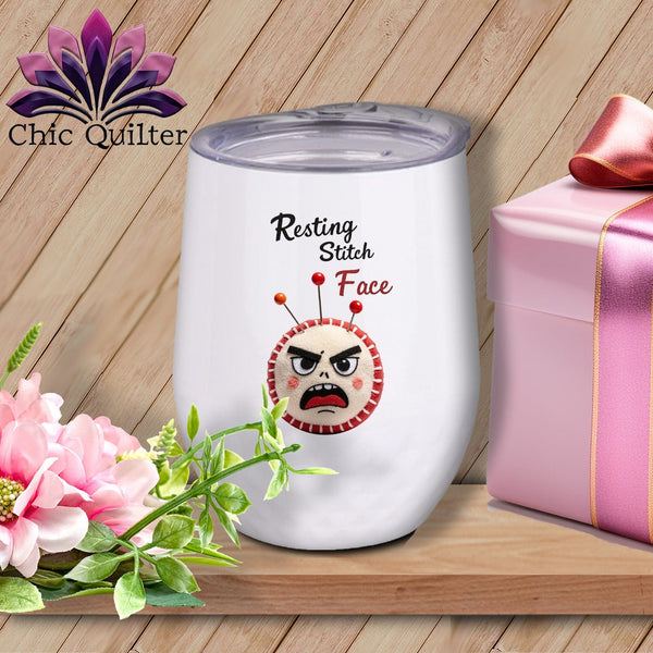 MyDesigns Physical Item 12 oz / White Back Off Bucco - Resting Stitch Face ~ Wine Sipper