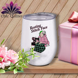 MyDesigns Physical Item 12 oz / White Bias Billie - Resting Stitch Face ~ Wine Sipper