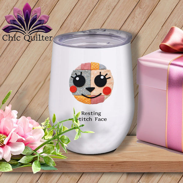 MyDesigns Physical Item 12 oz / White Cheeky - Resting Stitch Face ~ Wine Sipper
