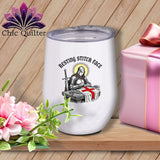 MyDesigns Physical Item 12 oz / White Joan of Sew - Resting Stitch Face ~ Wine Sipper