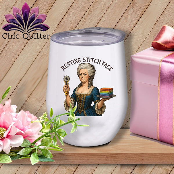 MyDesigns Physical Item 12 oz / White Marie FabCakes-Nette - Resting Stitch Face ~ Wine Sipper