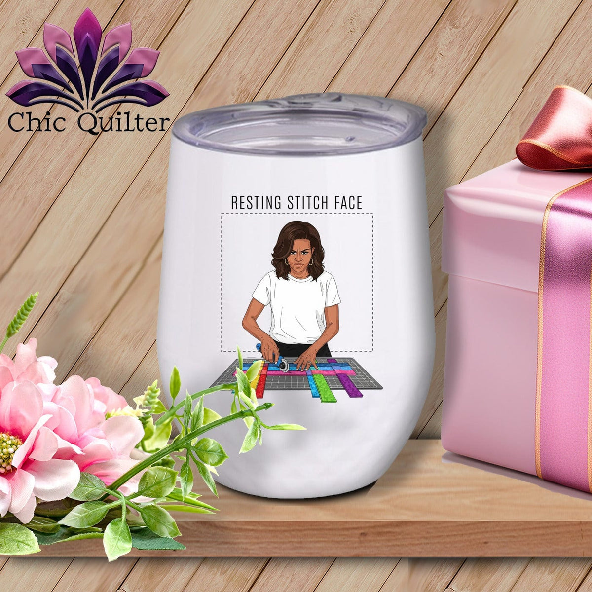 MyDesigns Physical Item 12 oz / White Mich Sew - Resting Stitch Face ~ Wine Sipper