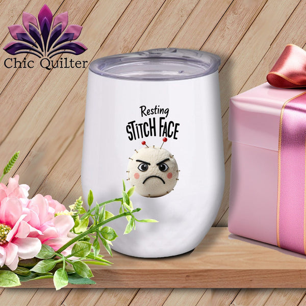 MyDesigns Physical Item 12 oz / White Ouch - Resting Stitch Face ~ Wine Sipper
