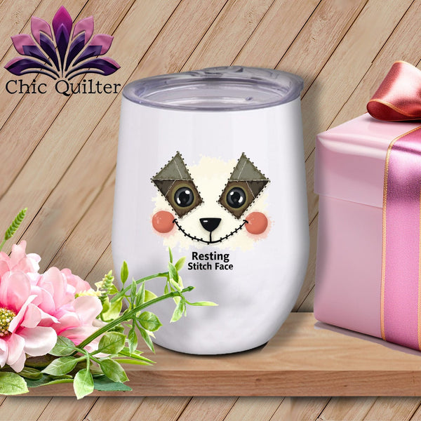 MyDesigns Physical Item 12 oz / White Patchwork Cheek - Resting Stitch Face ~ Wine Sipper