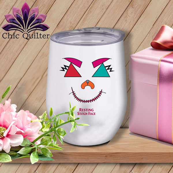 MyDesigns Physical Item 12 oz / White Psychedelic Face - Resting Stitch Face ~ Wine Sipper