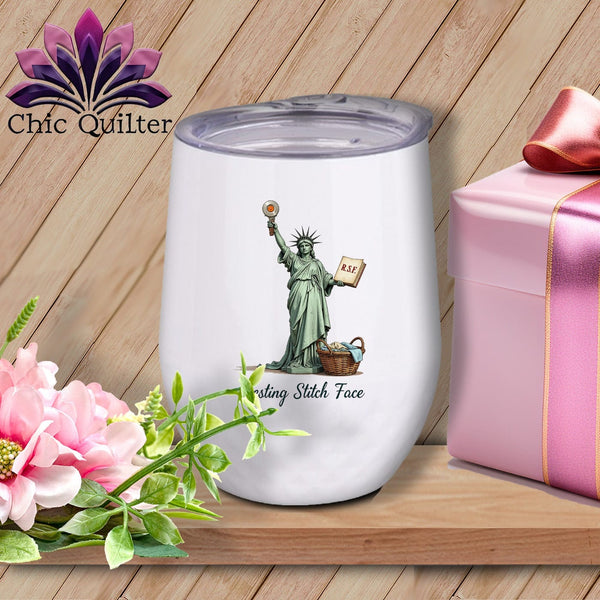 MyDesigns Physical Item 12 oz / White Quilter of Liberty - Resting Stitch Face ~ Wine Sipper