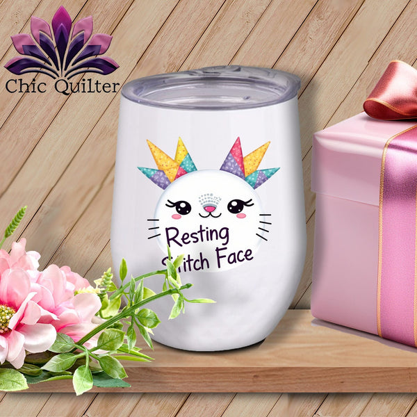 MyDesigns Physical Item 12 oz / White Quirky Impact - Resting Stitch Face ~ Wine Sipper