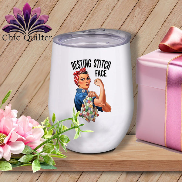 MyDesigns Physical Item 12 oz / White Rosie the Binder - Resting Stitch Face ~ Wine Sipper