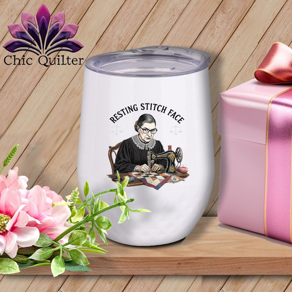 MyDesigns Physical Item 12 oz / White Ruth Sewder Ginsburg - Resting Stitch Face ~ Wine Sipper