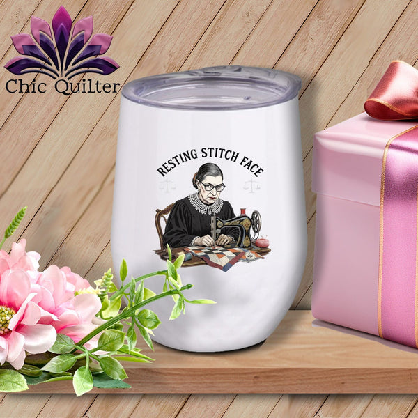 MyDesigns Physical Item 12 oz / White Ruth Sewder Ginsburg - Resting Stitch Face ~ Wine Sipper