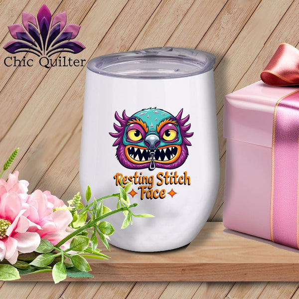 MyDesigns Physical Item 12 oz / White Snipzilla - Resting Stitch Face ~ Wine Sipper