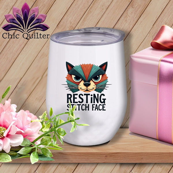 MyDesigns Physical Item 12 oz / White Stitch Face - Resting Stitch Face ~ Wine Sipper