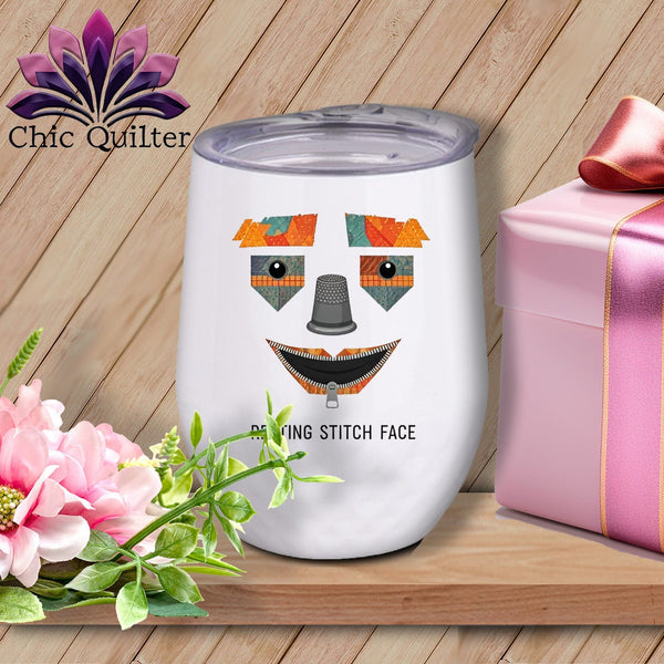 MyDesigns Physical Item 12 oz / White Strawman - Resting Stitch Face ~ Wine Sipper