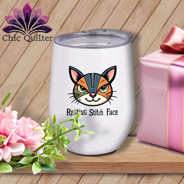 MyDesigns Physical Item 12 oz / White What Do You Want? - Resting Stitch Face ~ Wine Sipper
