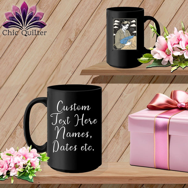 MyDesigns Physical Item 15oz / Black Amelia SewHearts - Resting Stitch Face ~ Personalized Coffee Mug