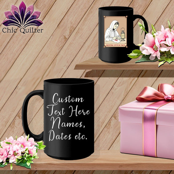 MyDesigns Physical Item 15oz / Black Florence Needle Gale - Resting Stitch Face ~ Personalized Coffee Mug