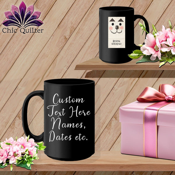 MyDesigns Physical Item 15oz / Black Patch - Resting Stitch Face ~ Personalized Coffee Mug
