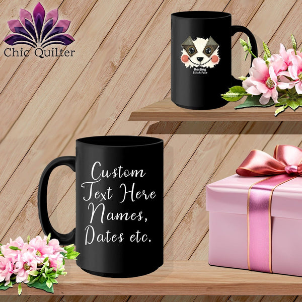 MyDesigns Physical Item 15oz / Black Patchwork Cheek - Resting Stitch Face ~ Personalized Coffee Mug