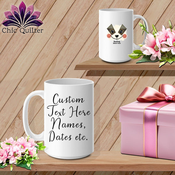 MyDesigns Physical Item 15oz / White Patchwork Cheek - Resting Stitch Face ~ Personalized Coffee Mug